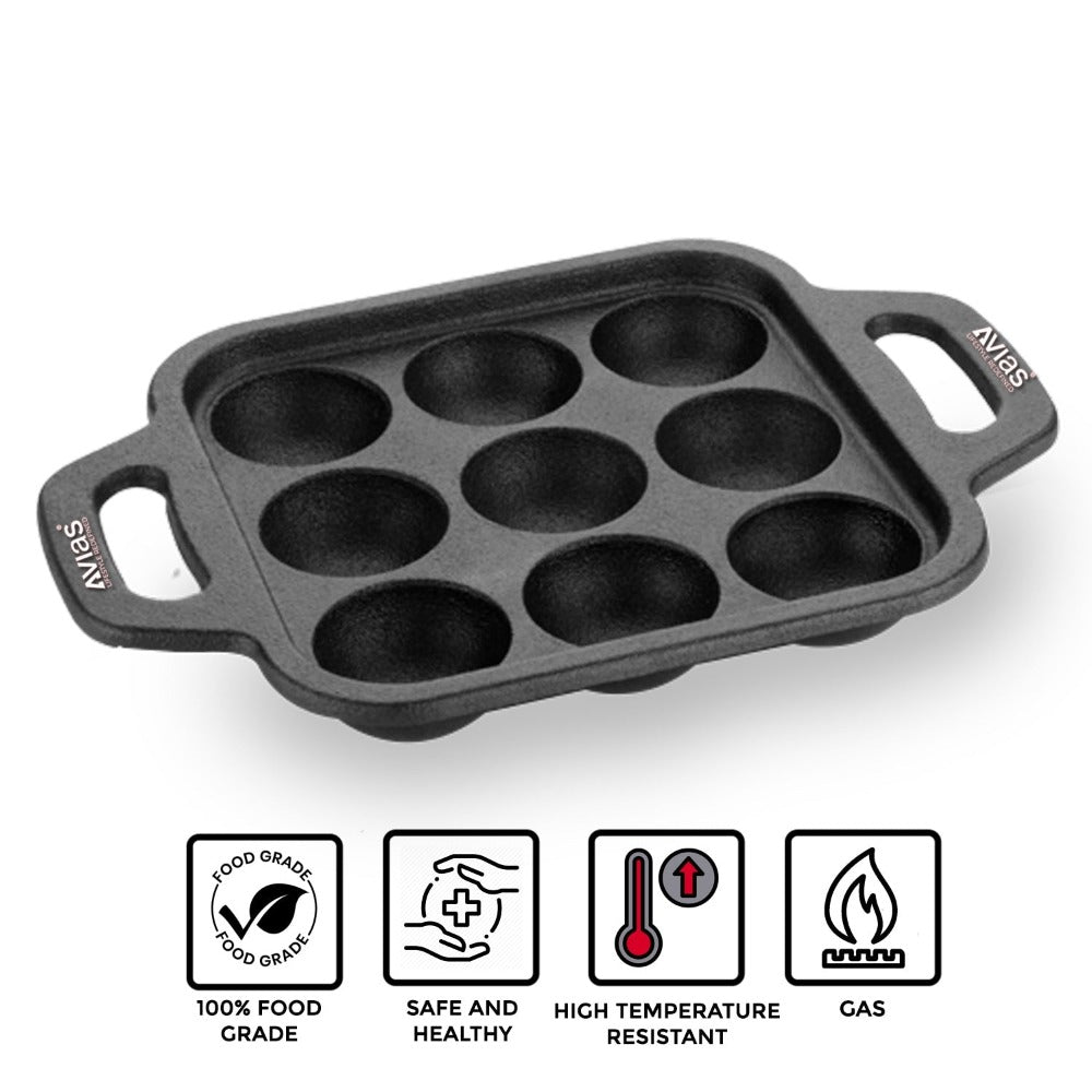 AVIAS Cast Iron Cavity Kuzhi Paniyaram Pan | 9 Cups | Black-4