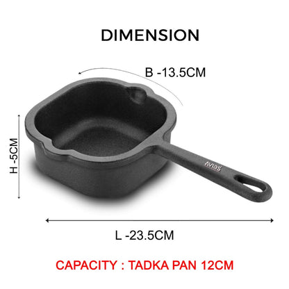 AVIAS Cast Iron 12 cm Tadka Pan | Gas & Induction Compatible | Black-4