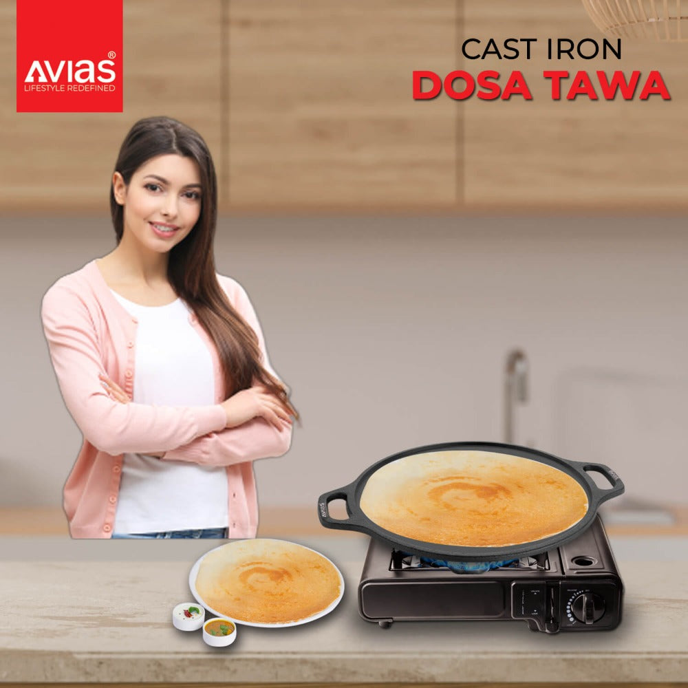 AVIAS Cast Iron Dosa Tawa Pan | Gas & Induction Compatible | Black-6