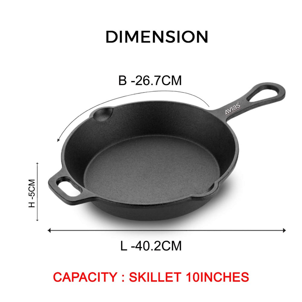 AVIAS Cast Iron Deep Skillet Iron Fry Pan | Black-5