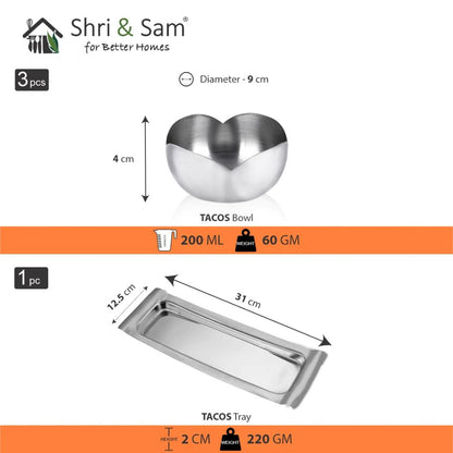 Shri & Sam Stainless Steel Tacos 3 Pcs Bowl Set with Tray - 4