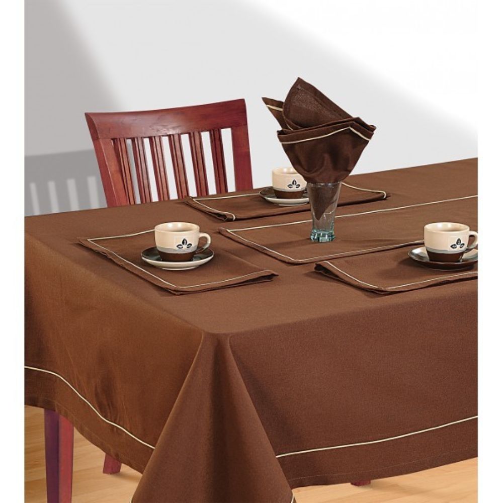 Swayam Mocha Plain Flat Rectangular Table Cover - 1