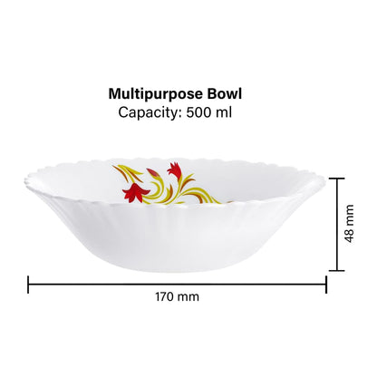Larah by Borosil Red Lily 500 ML Multipurpose Bowl Set - 4