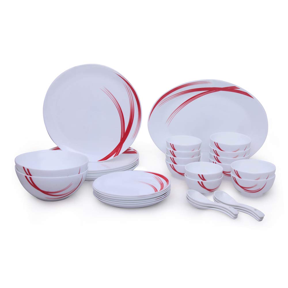 Larah by Borosil - Moon Series Red Stella Opalware Dinner Set - 2