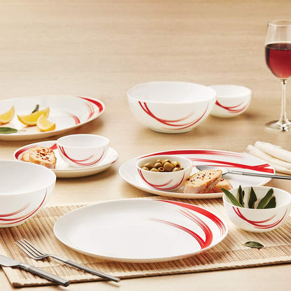 Larah by Borosil - Moon Series Red Stella Opalware Dinner Set - 3