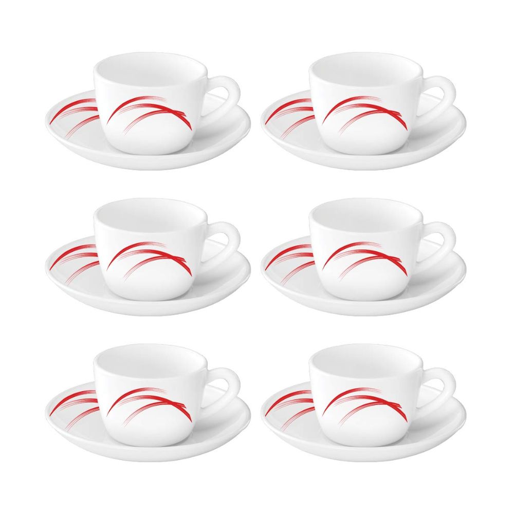 Larah by Borosil Opalware Red Stella Cup and Saucer Set - 2
