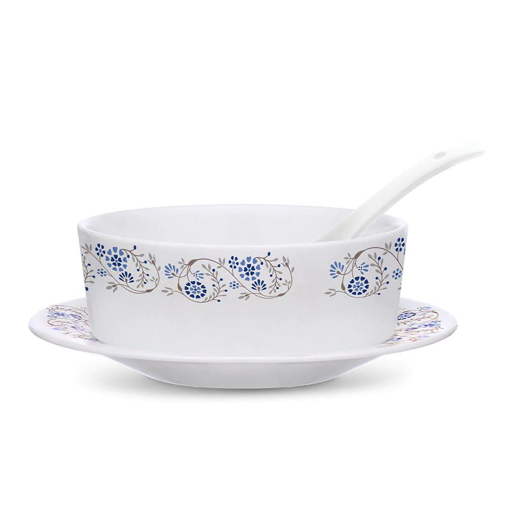 Larah by Borosil Mist Soup Bowl with Saucer Set - 2