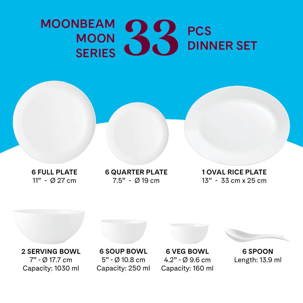 Larah by Borosil - Moon Series Moonbeam Opalware Dinner Set - 7