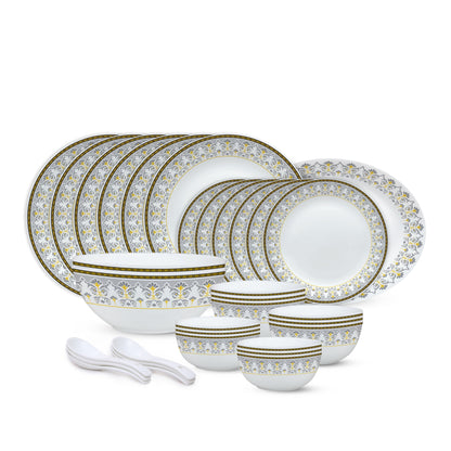 Larah by Borosil - Vatika Kohinoor Series Opalware Dinner Set | Set of 33 Pcs