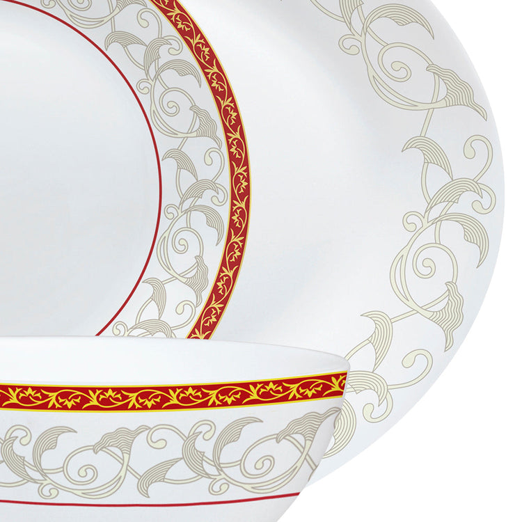 Larah by Borosil - Ragina Kohinoor Series Opalware Dinner Set | Set of 33 Pcs