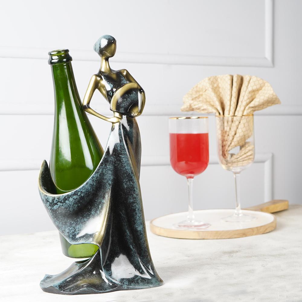 Belle Femme Antique Wine Bottle Holder | Green - 3