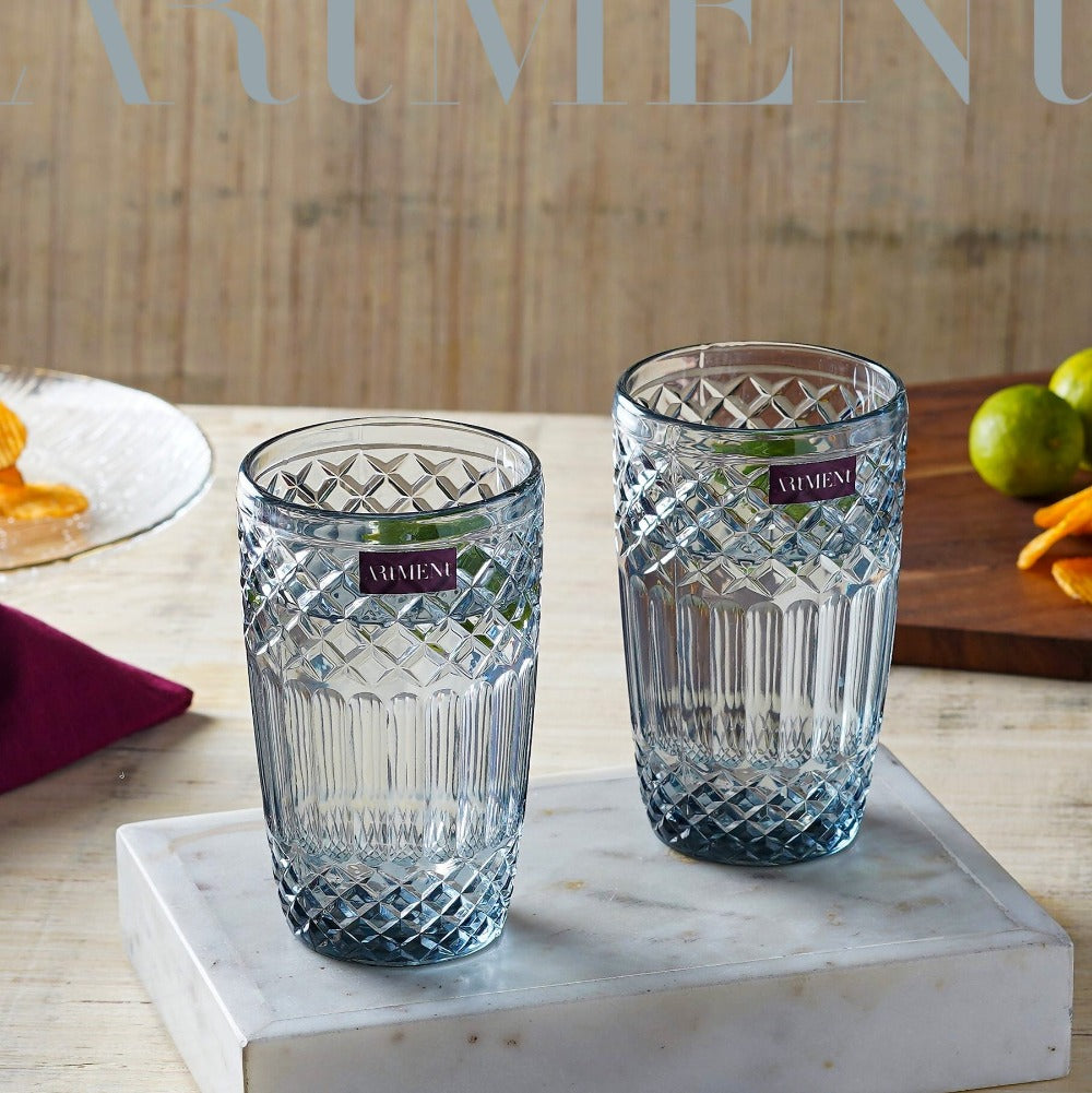 Boho Diamond Tumbler Glass Set | Grey | Set of 4 Pcs-1