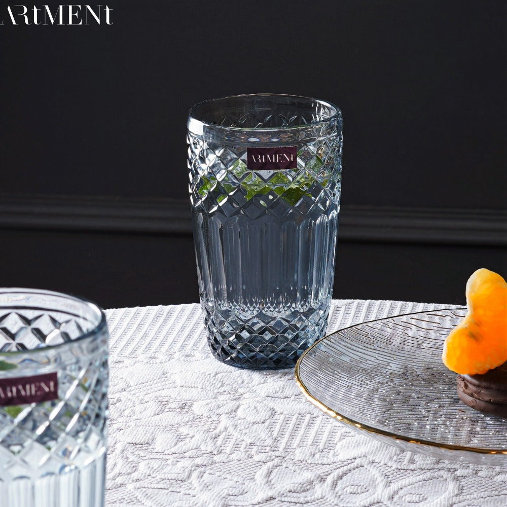 Boho Diamond Tumbler Glass Set | Grey | Set of 4 Pcs-2