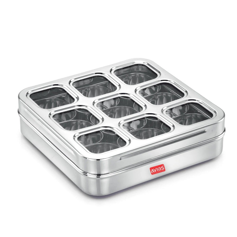 AVIAS Stainless Steel Dry Fruit Cum Spice Box With 9 Square Compartments - 2