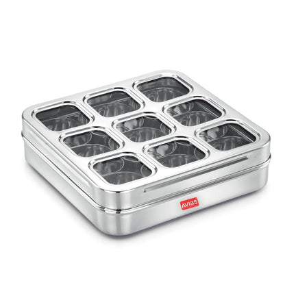 AVIAS Stainless Steel Dry Fruit Cum Spice Box With 9 Square Compartments - 2
