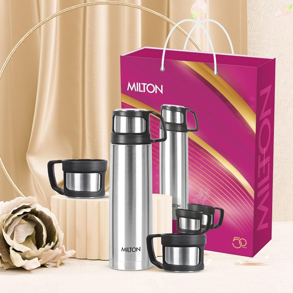 Milton Rejoice Gift Set - Stainless Steel 500 ML Flask + Stainless Steel 110 ML Mug - 3