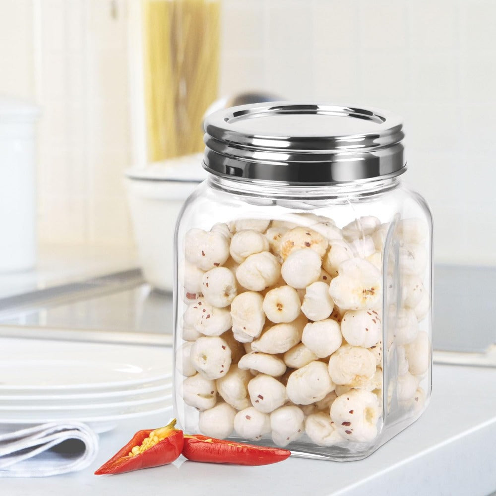 Treo Square Glass Storage Jar with Steel Lid - 5