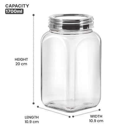 Treo Square Glass Storage Jar with Steel Lid - 10