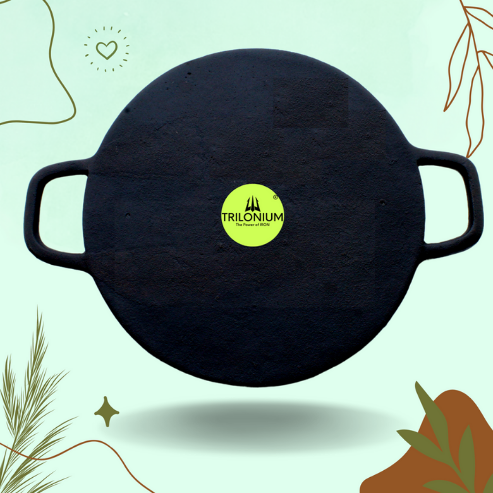 Trilonium Pre-Seasoned Cast Iron Concave Roti - Dosa Tawa | Gas & Induction Compatible | Black - 5