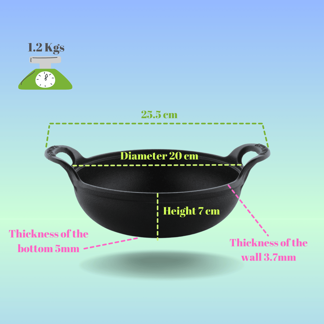 Trilonium Triple Seasoned Cast Iron CrockWok Kadhai | Gas & Induction Compatible | Black