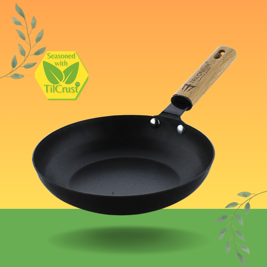 Trilonium Pre-Seasoned Carbon Steel Skillet Fry Pan 22 cm | Gas & Induction Compatible | Black