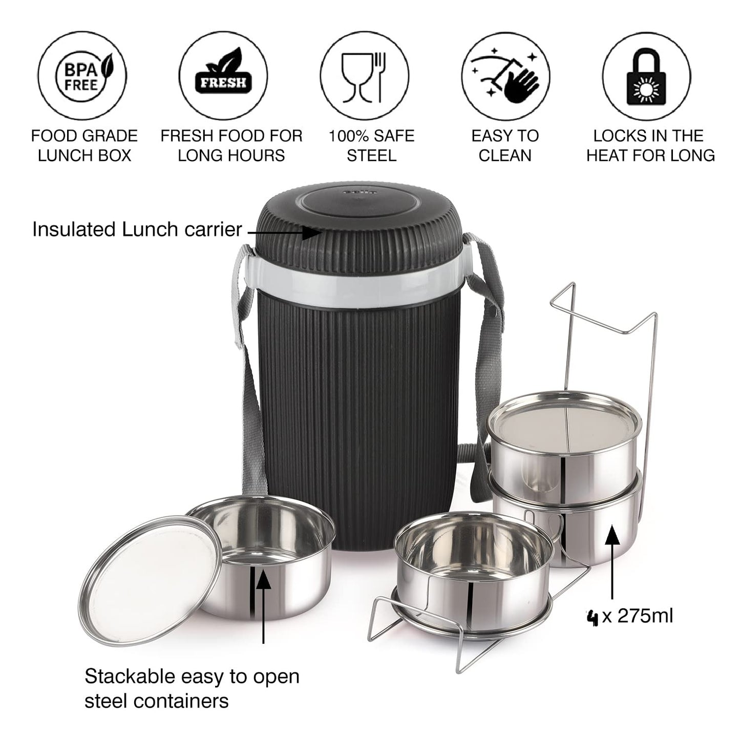 Cello Wow Insulated Lunch Box with Stainless Steel Container | 3 Or 4 Container | Office and School Tiffin from RasoiShop