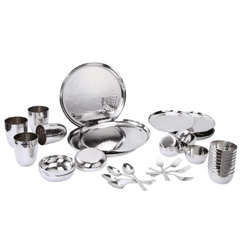 DeStellar Stainless Steel Hammered Solitaire Four Dinner Set - 1