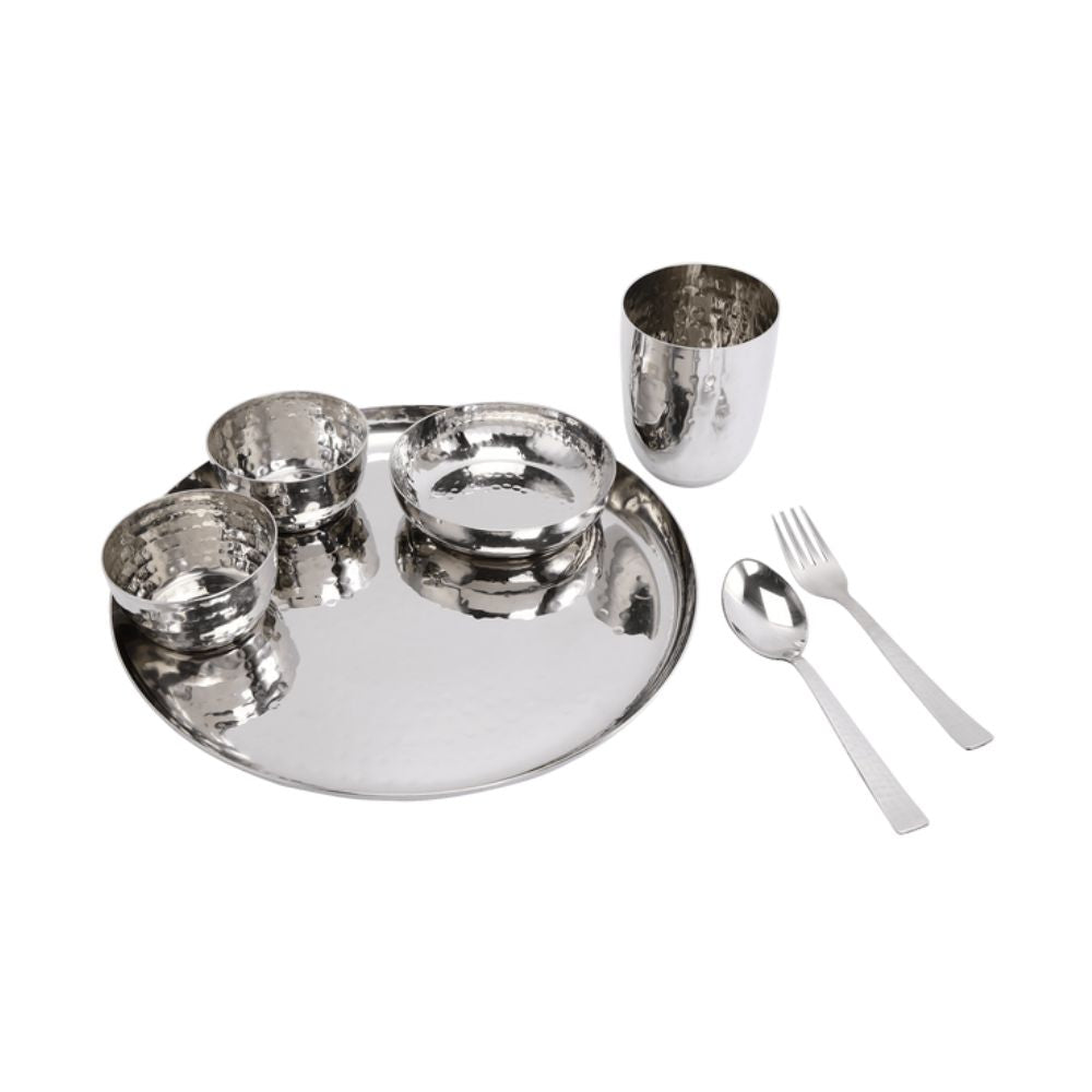 DeStellar Stainless Steel Hammered Solitaire Four Dinner Set - 2