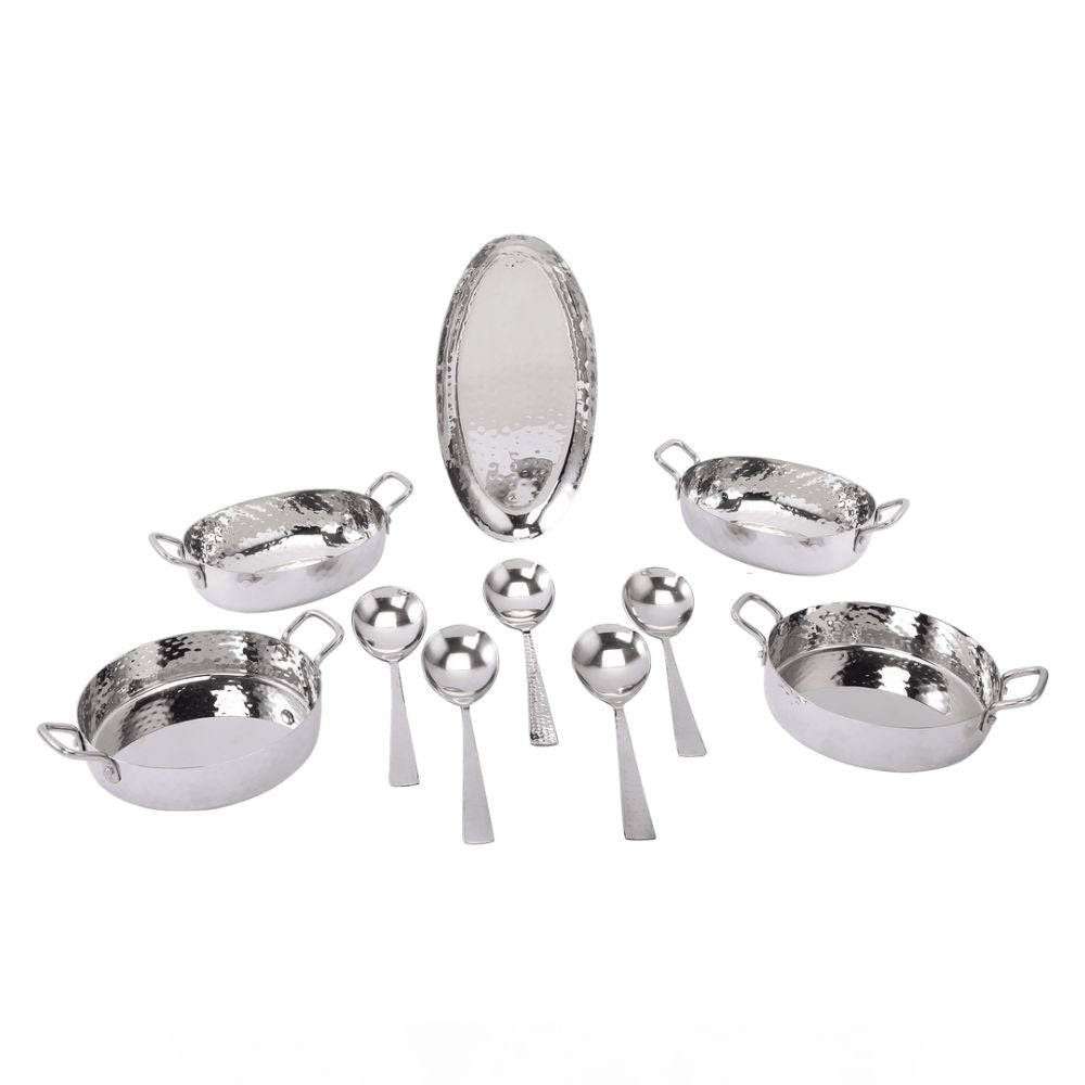 DeStellar Stainless Steel 18G Hammered Solitaire Serving Set - 2