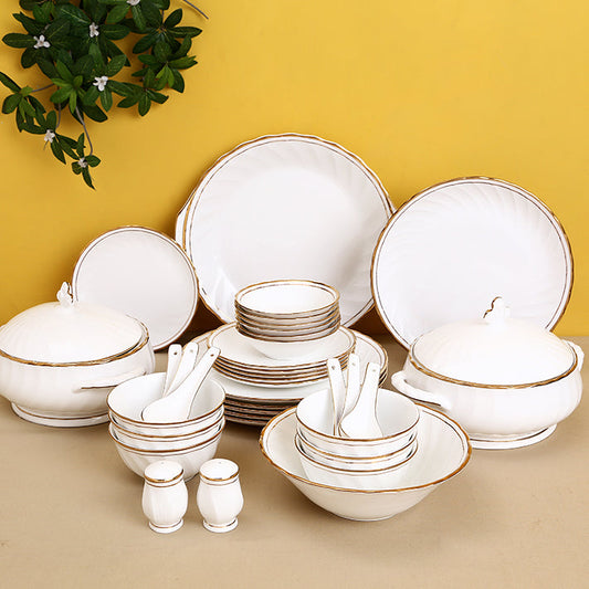 Clay Craft Ceramic Karina Elegant Goldline Dinner Set | Set of 18 Pcs