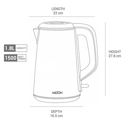 Milton Euroline Hagen Electric 1.8 Litre Kettle 1500 Watts Stainless Steel Electric Kettle | Black