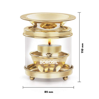 Borosil Brass Diffuser Diya with Borosil Glass Chimney - 3