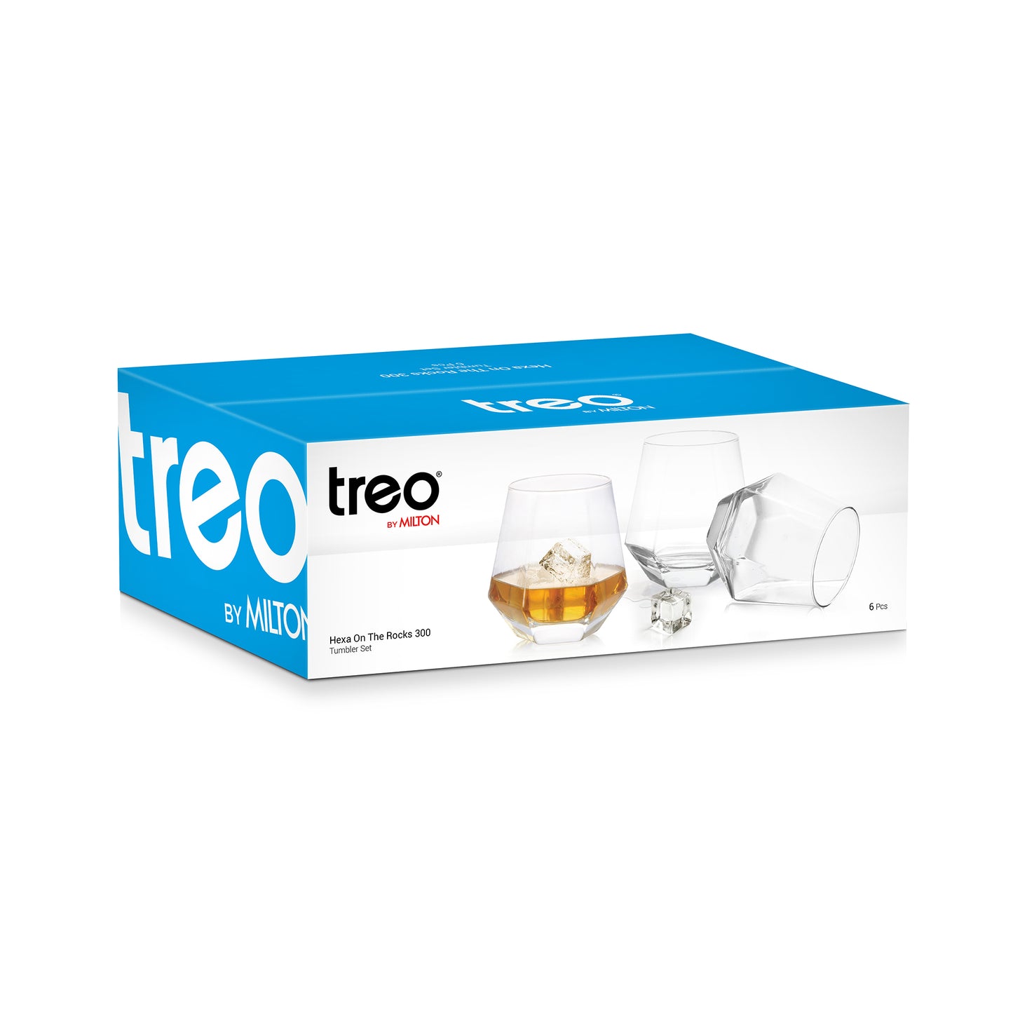 Treo by Milton Hexa On The Rocks 300 Glass Tumbler | Transparent | Set of 6 Pcs