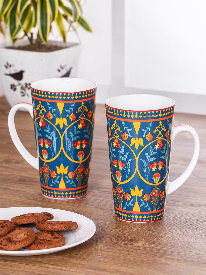 India Circus Swirling Safari Tall Milk/Coffee Mugs | 600 ml | Set of 2 Pcs