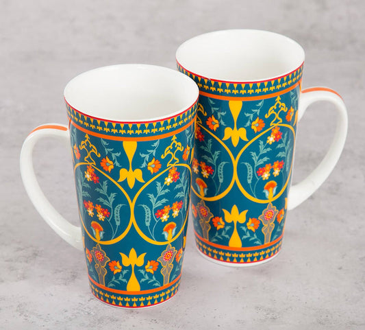 India Circus Swirling Safari Tall Milk/Coffee Mugs | 600 ml | Set of 2 Pcs