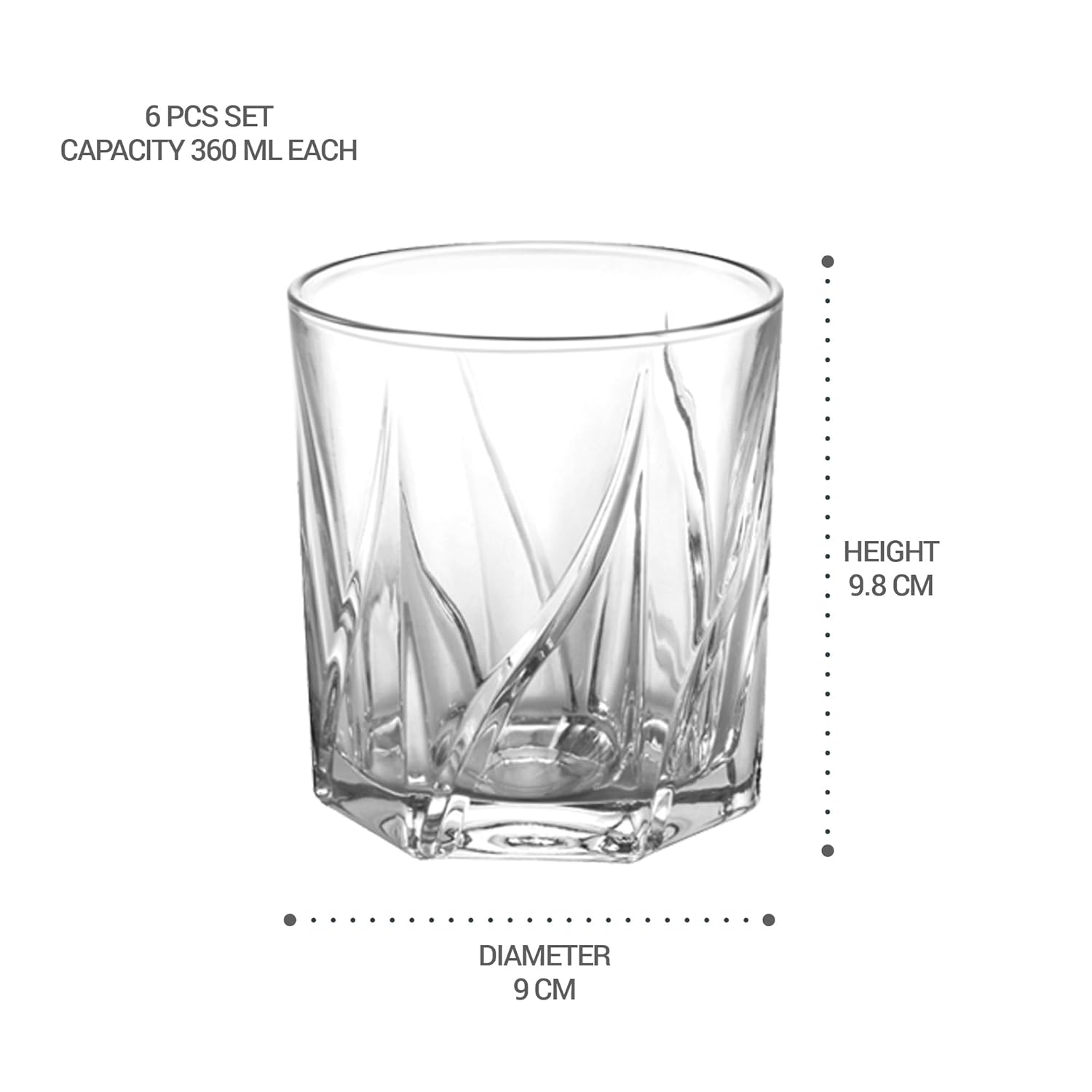 Treo by Milton Ignis On The Rocks 350 Glass Tumbler | Transparent | Set of 6 Pcs