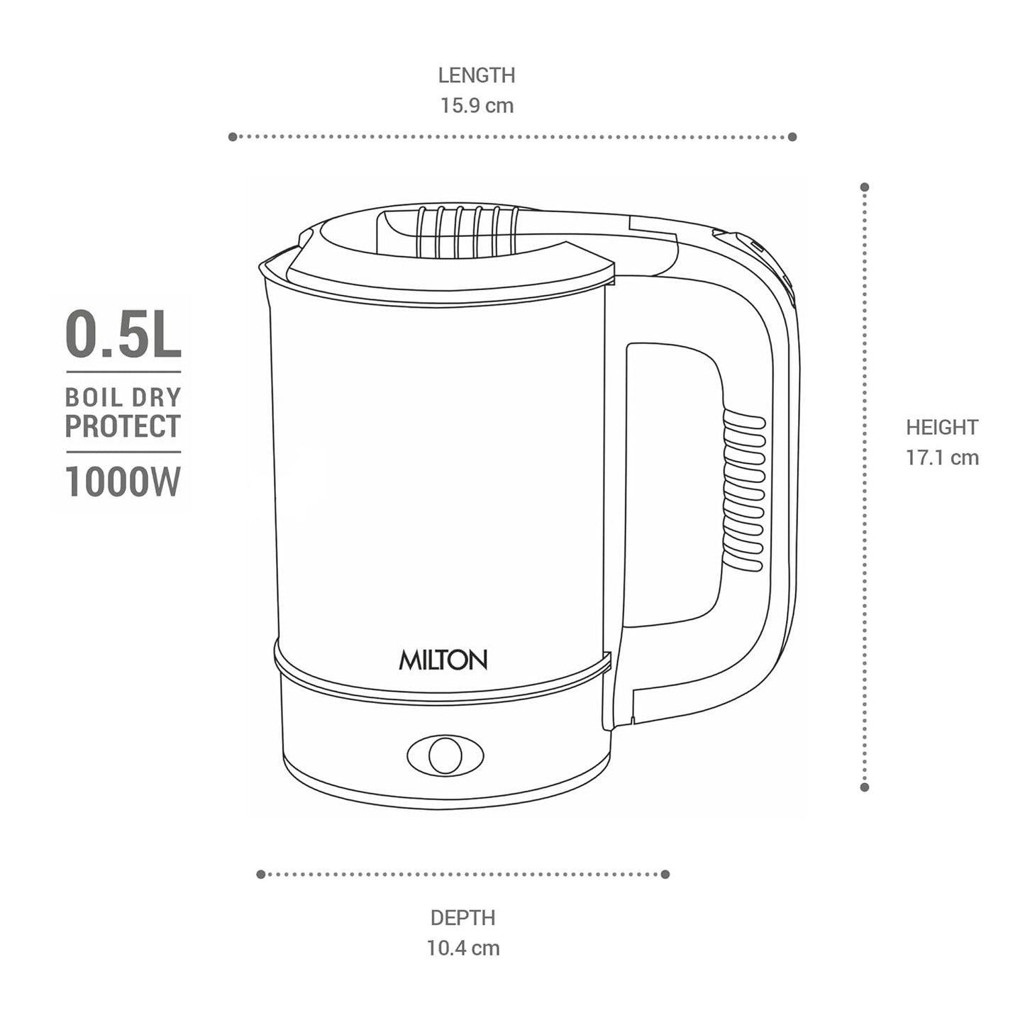 Milton Euroline Travel Stainless Steel 500 ml Electric Kettle | Black & Silver