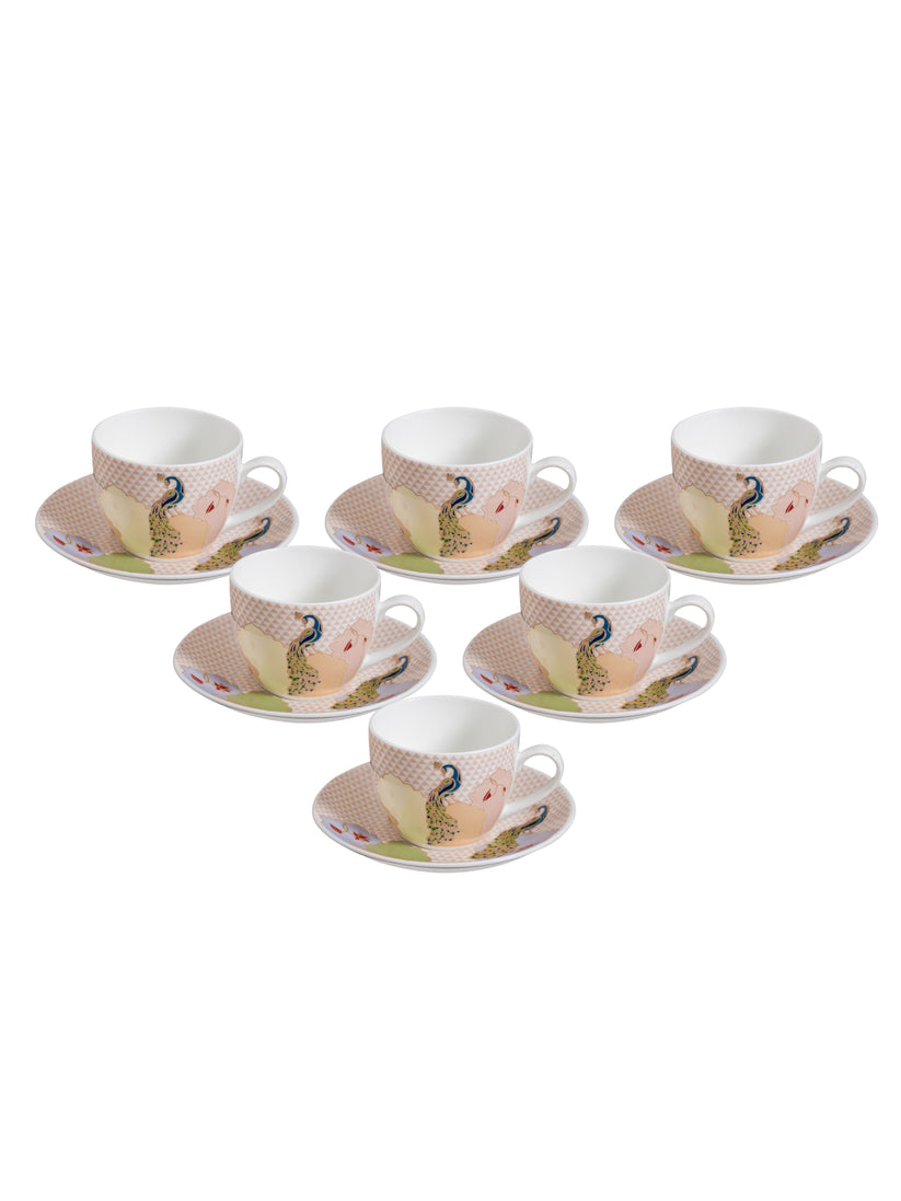 JCPL Cream Super Cup & Saucer 170 ml Set | Set of 12 Pcs