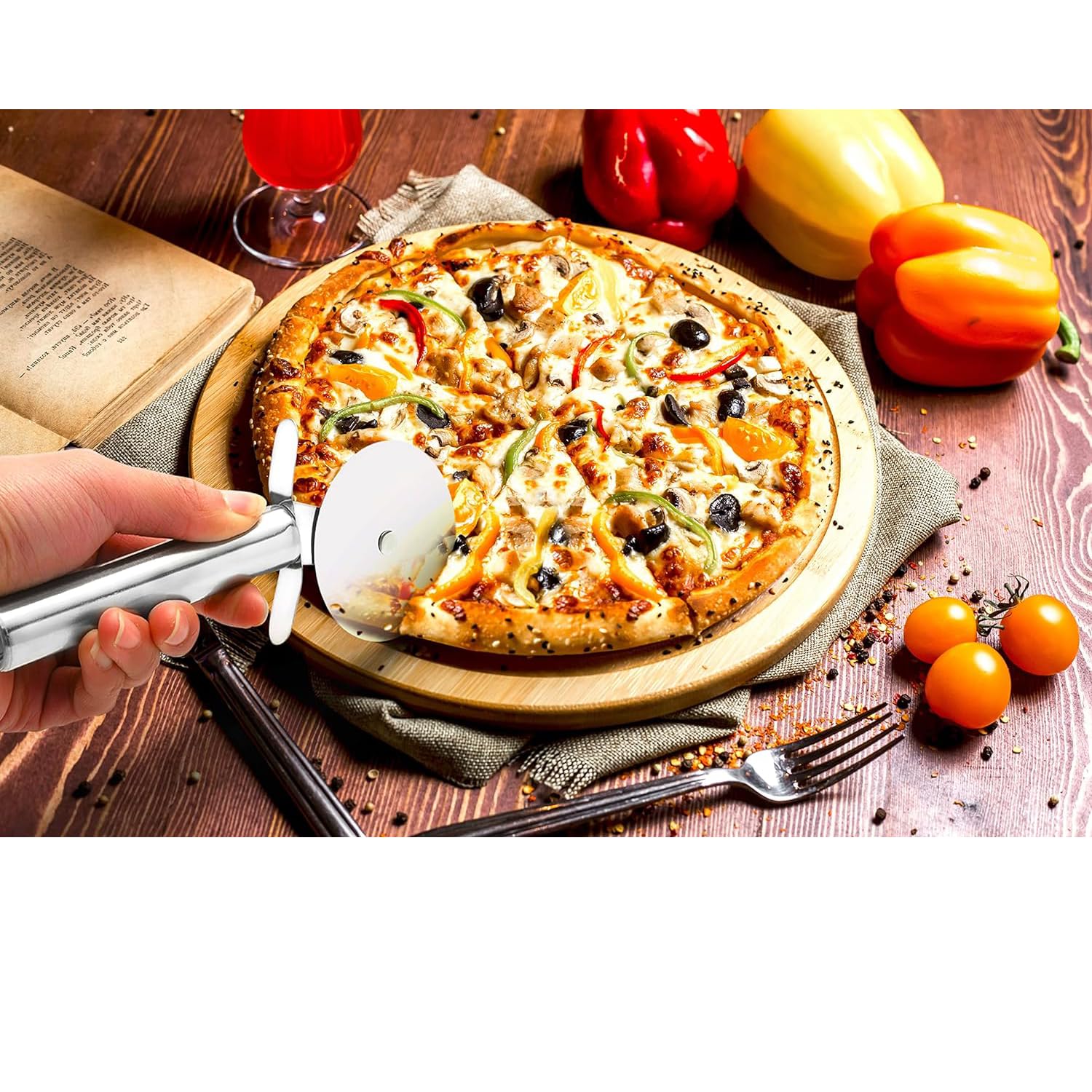 Komal Premium Stainless Steel Pizza Cutter Wheel Pizza Cutter (Stainless Steel)