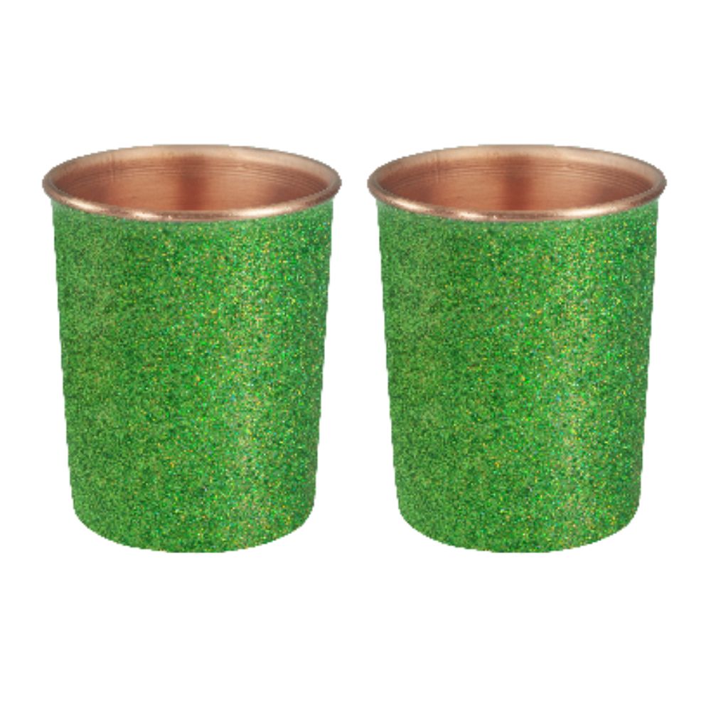 LaCoppera Copper Unique Glitter Kelly Green Bottle with 2 Glass Set - LG8010 - 3