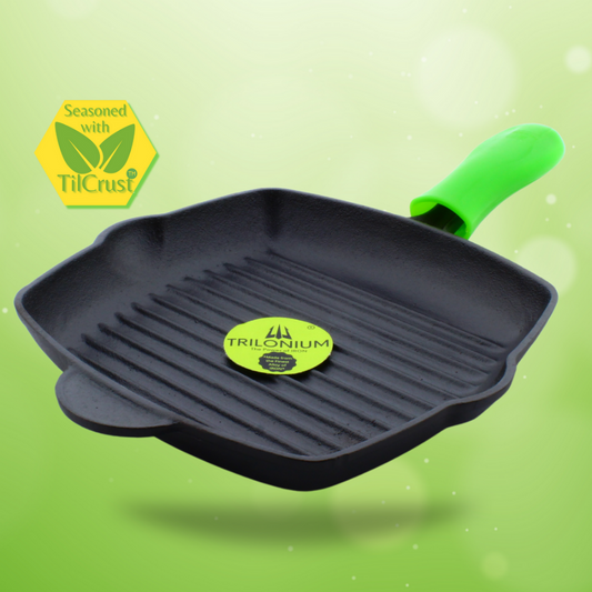 Trilonium Cast Iron Grill Pan 26 cm | Pre-Seasoned with TilCrust™ | Gas & Induction Compatible | Black - 1