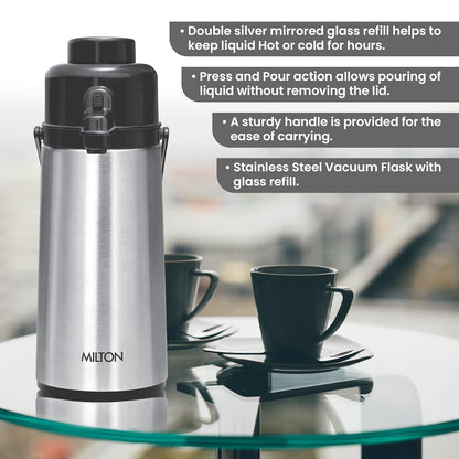 Milton Majestic DLX Thermosteel Insulated Flask | For Serving Tea and Coffee | Silver | 1 Pc