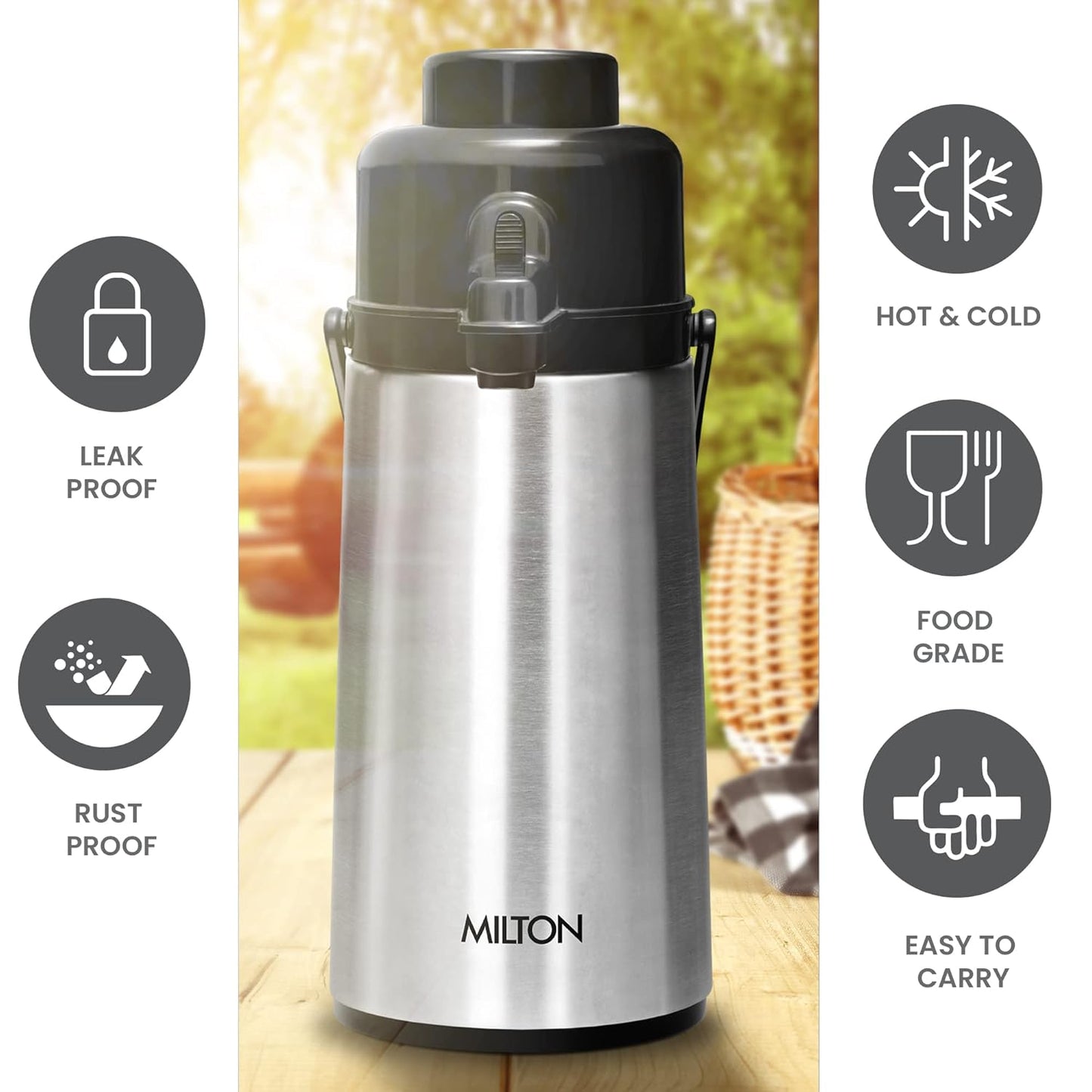 Milton Majestic DLX Thermosteel Insulated Flask | For Serving Tea and Coffee | Silver | 1 Pc