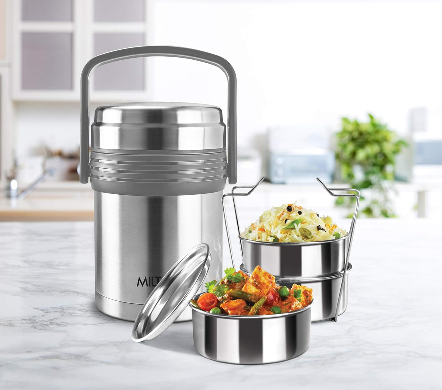 Milton Opus Stainless Steel Tiffin Box | Silver & Black