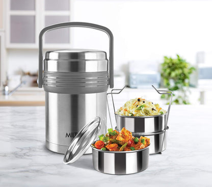 Milton Opus Stainless Steel Tiffin Box | Silver & Black