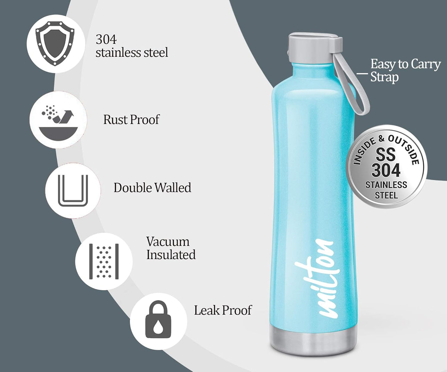 Milton New Tiara Stainless Steel 24 Hours Hot and Cold Water Bottle | 1 Pc