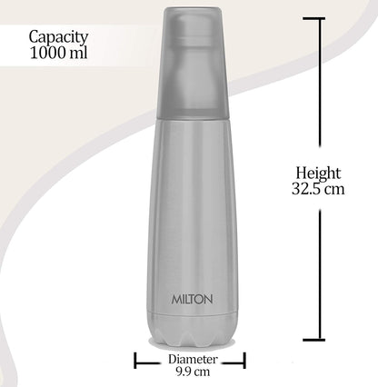 Milton Vertex Thermosteel Water Bottle with Unbreakable Plastic Tumbler | 1 Pc