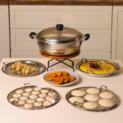 Softel Stainless Steel Multi Kadai, Induction Base with 6 Plates | Idli, Dhokla, Patra & Momos Maker