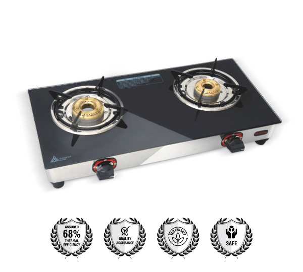 Softel Nano GT 2 Burner Glass Top Gas Stove | Black