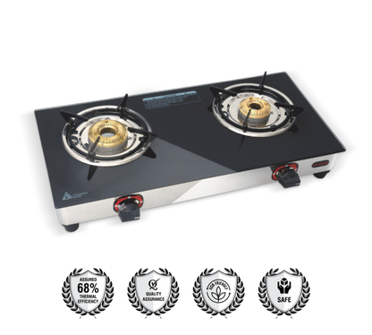 Softel Nano GT 2 Burner Glass Top Gas Stove | Black